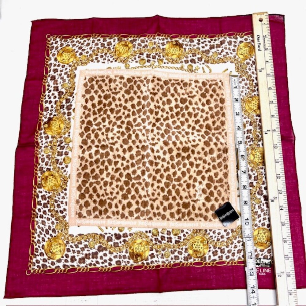 2 New:1 Celine Paris Handker 19" Burgendy Leapard Gold +1 YSL Hand Towel (68) - Picture 10 of 11